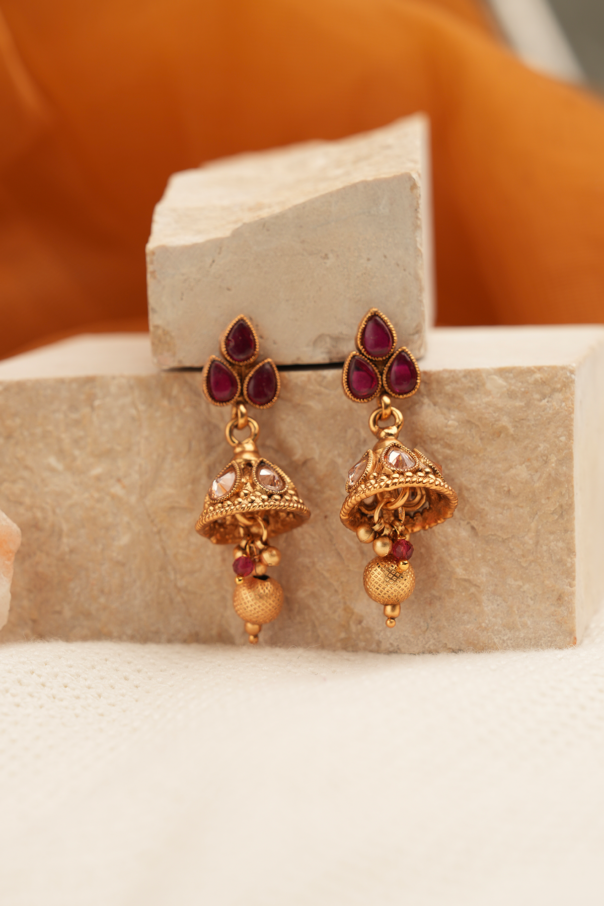 Ruby lace jhumkas
