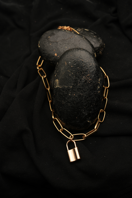 Golden lock charm necklace