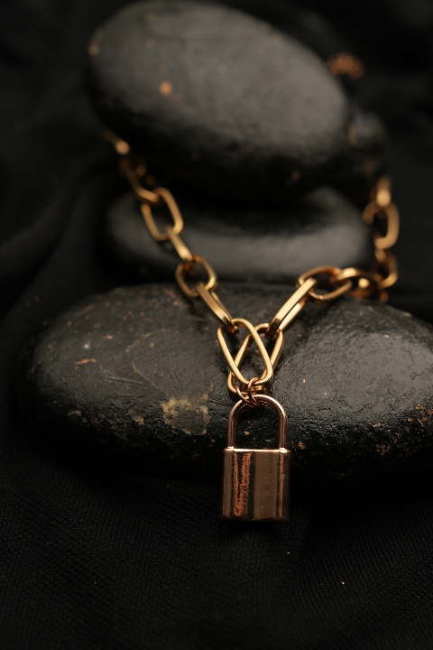 Golden lock charm necklace