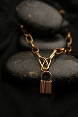 Golden lock charm necklace