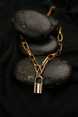 Golden lock charm necklace