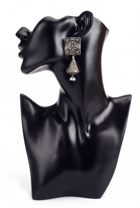 Silver Sqaure Jhumkas